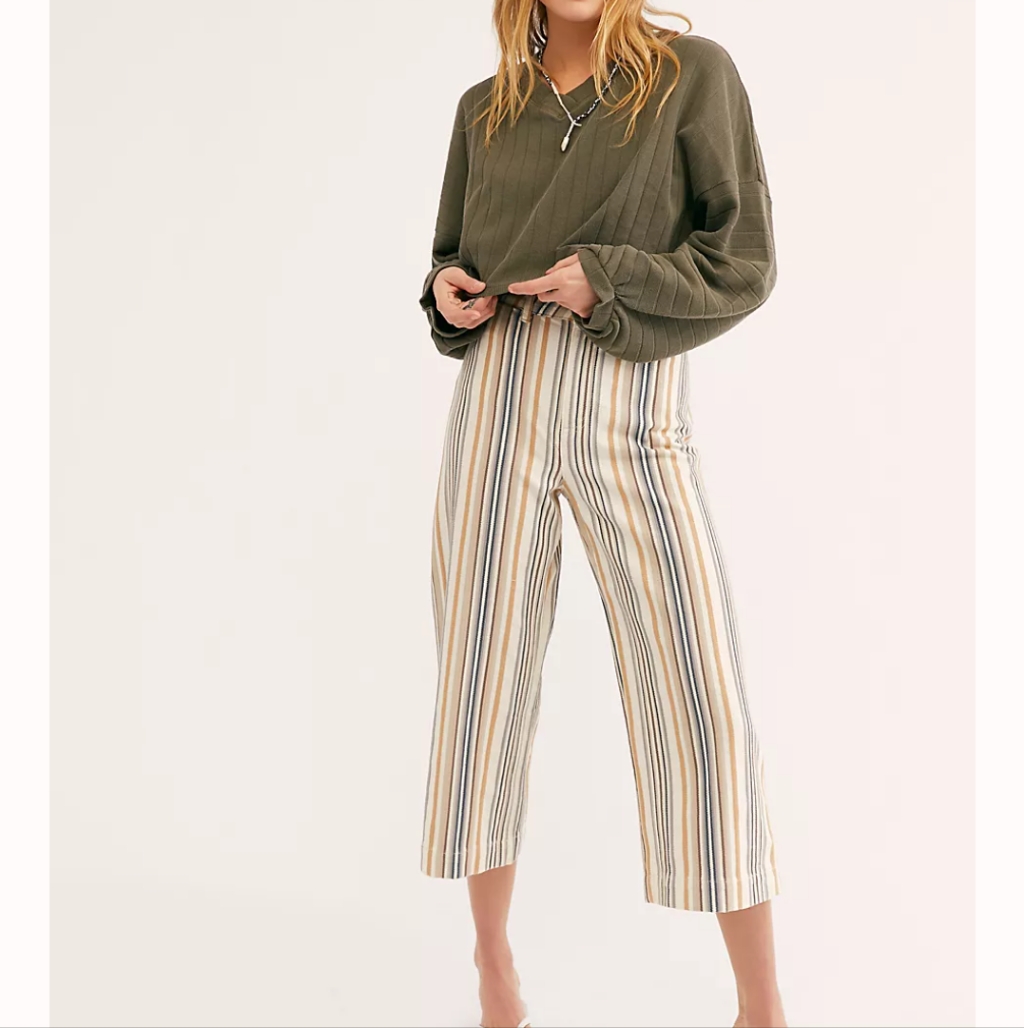 We The Free Free People Patti Striped Ankle Pants High Waist Sz 26 Fisherman